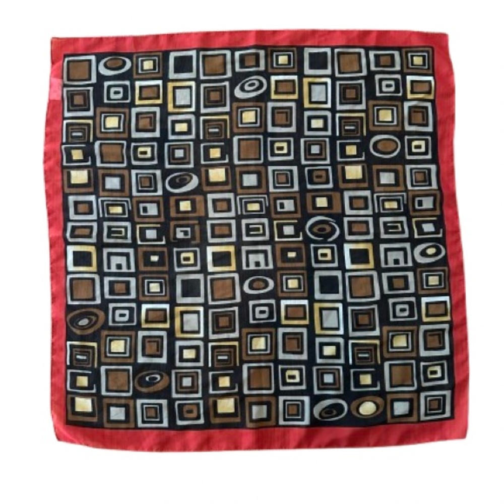 Vtg Italian Square Scarf with Multi-colored Geometric and Red Edging - Picture 13 of 14